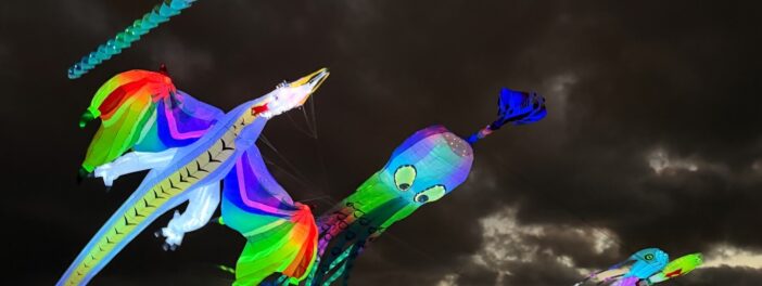 illuminated kites at night